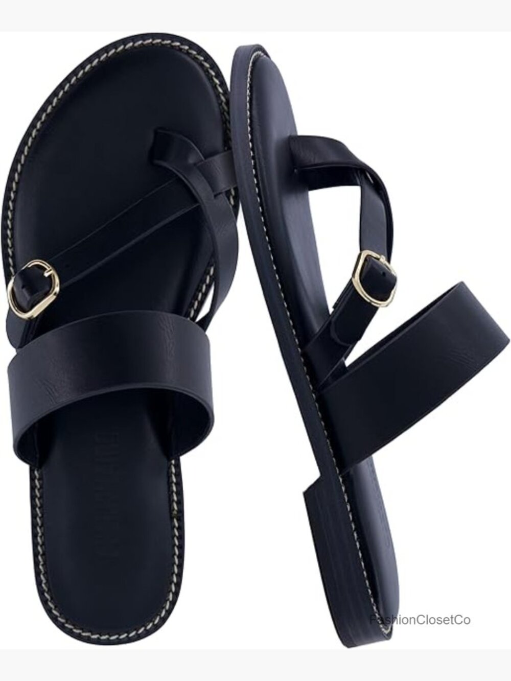 Strappy Vegan Leather Slide Sandals with Toe Ring